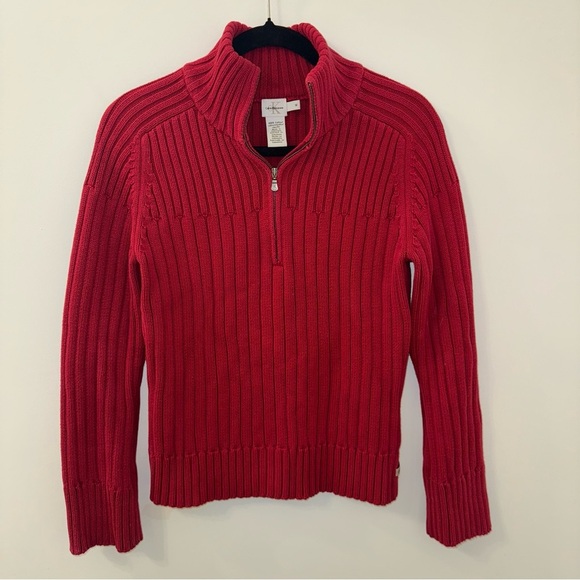 100% cotton Y2K Calvin Klein jeans Red quarter Zip Sweater - Picture 3 of 12